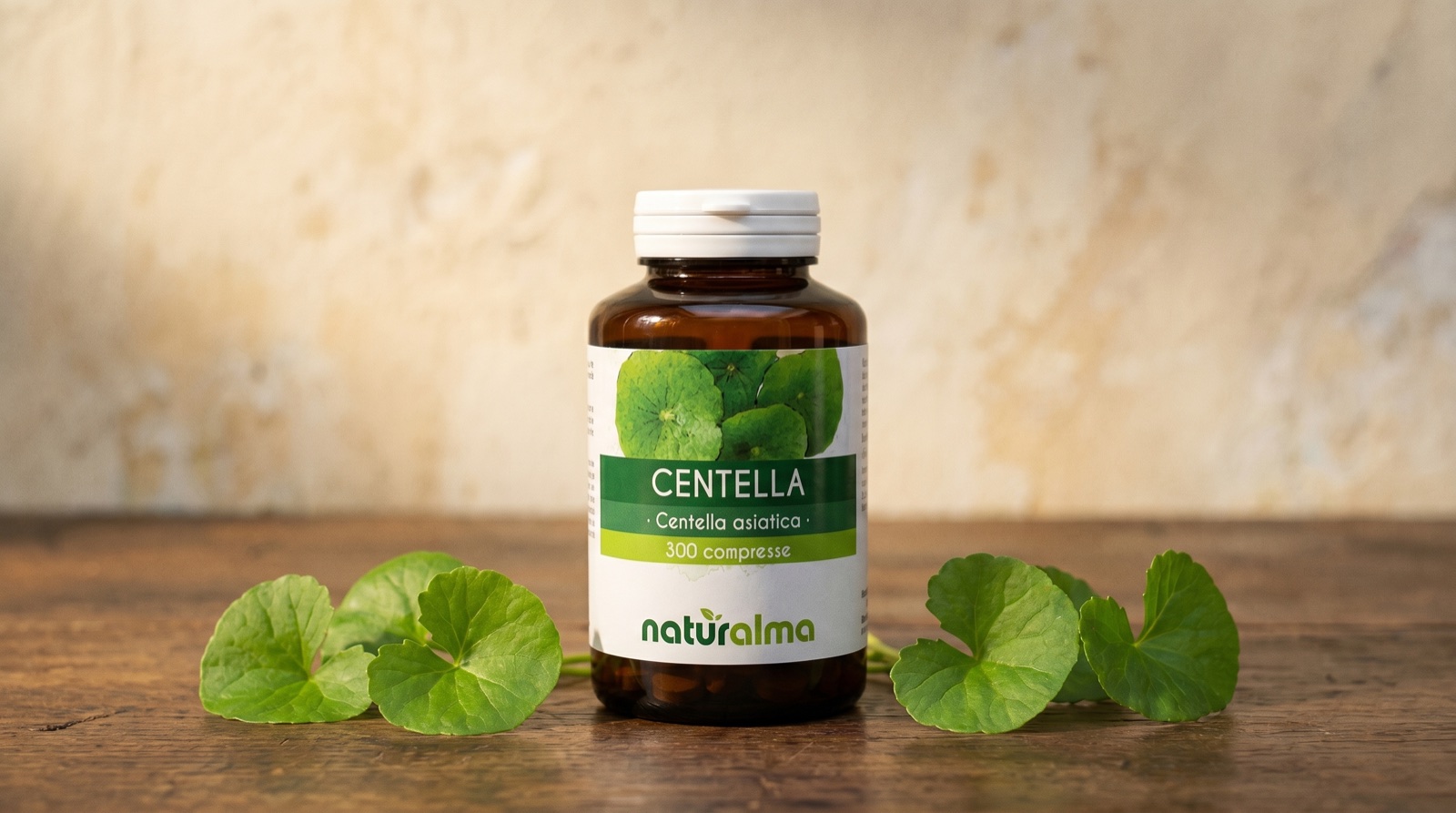 Naturalma Centella (Gotu Kola) 300 tablets — Centella asiatica jar with round, fan-shaped leaves